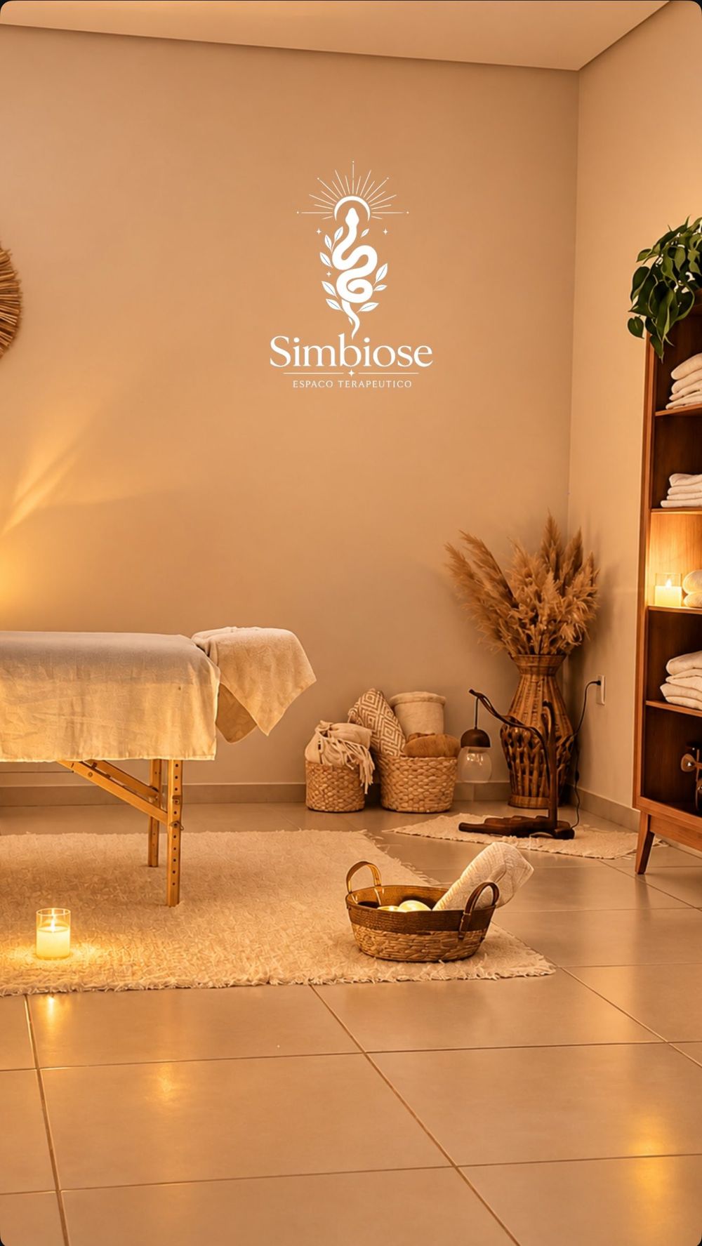 Sala do Espaço Simbiose à luz de velas